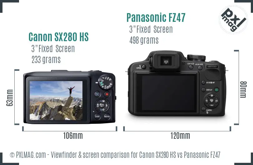 Canon SX280 HS vs Panasonic FZ47 Screen and Viewfinder comparison