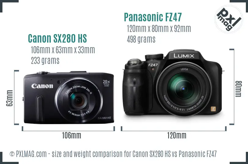 Canon SX280 HS vs Panasonic FZ47 size comparison