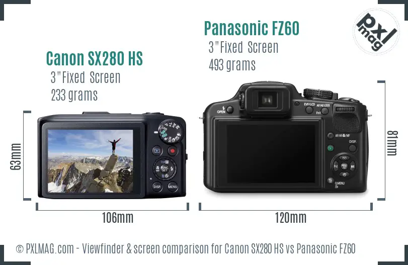 Canon SX280 HS vs Panasonic FZ60 Screen and Viewfinder comparison