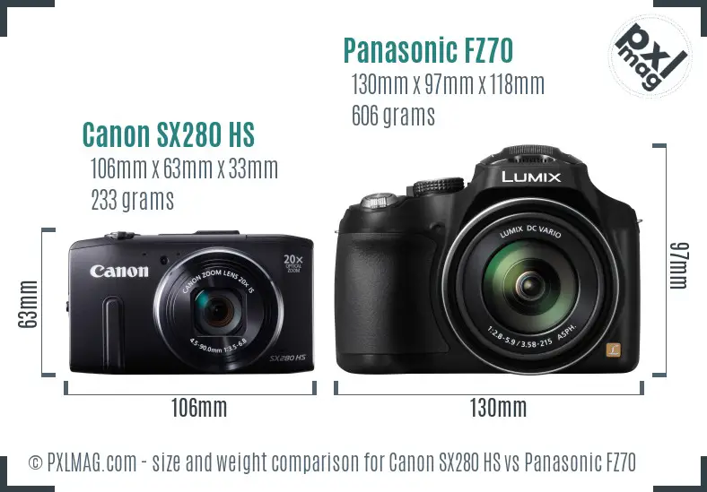 Canon SX280 HS vs Panasonic FZ70 size comparison Canon SX280 HS vs Panasonic FZ70 size comparison