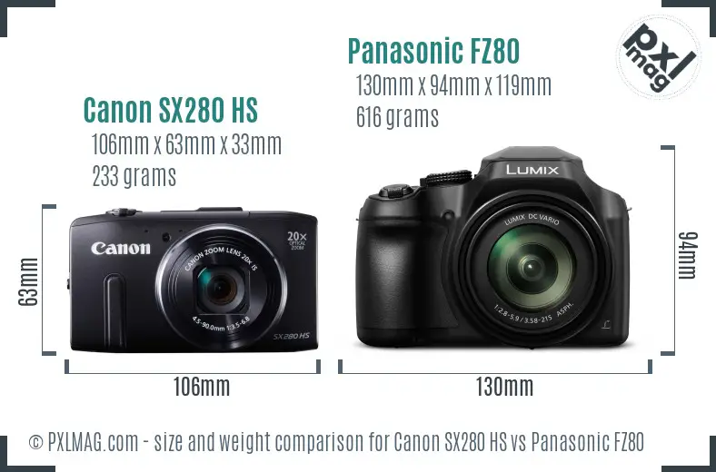 Canon SX280 HS vs Panasonic FZ80 size comparison