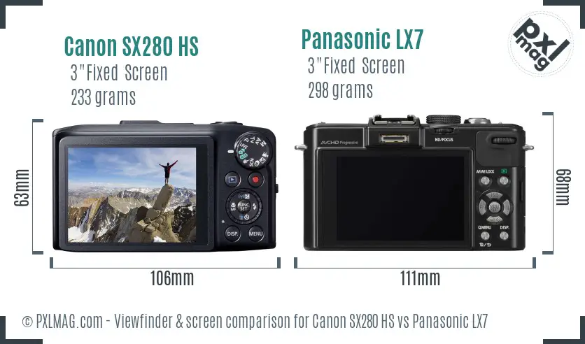 Canon SX280 HS vs Panasonic LX7 Screen and Viewfinder comparison