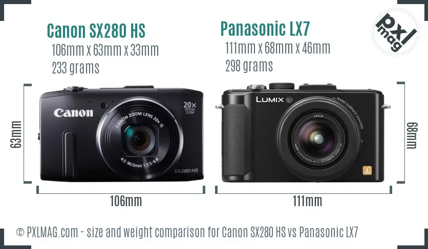 Canon SX280 HS vs Panasonic LX7 size comparison