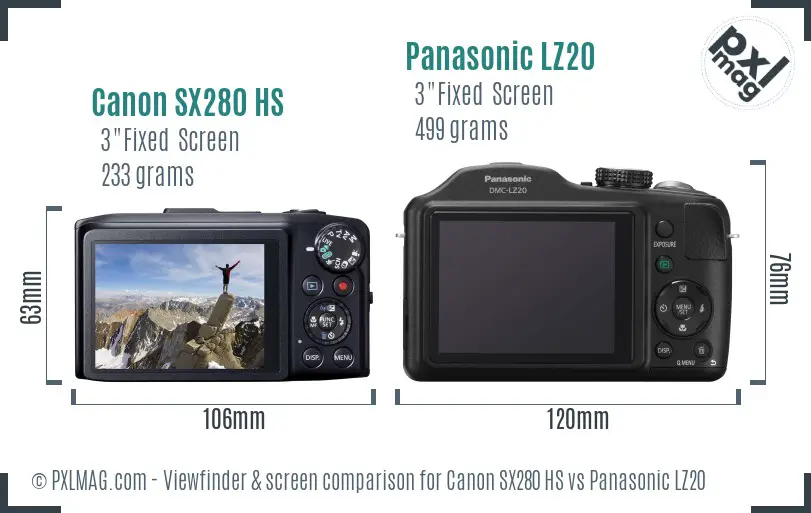 Canon SX280 HS vs Panasonic LZ20 Screen and Viewfinder comparison