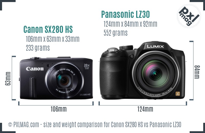 Canon SX280 HS vs Panasonic LZ30 size comparison Canon SX280 HS vs Panasonic LZ30 size comparison