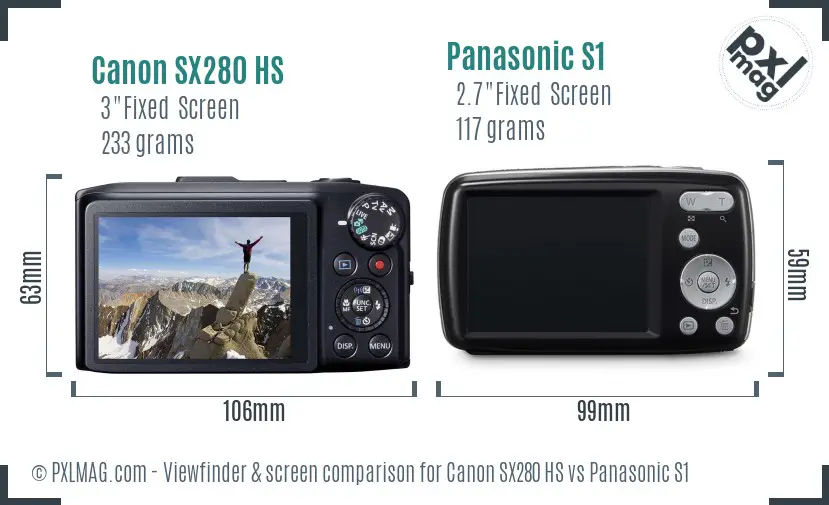 Canon SX280 HS vs Panasonic S1 Screen and Viewfinder comparison