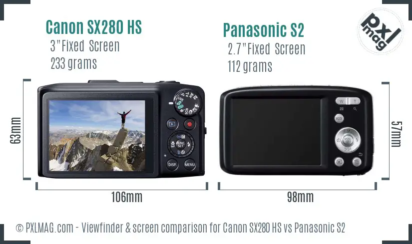 Canon SX280 HS vs Panasonic S2 Screen and Viewfinder comparison Canon SX280 HS vs Panasonic S2 Screen and Viewfinder comparison