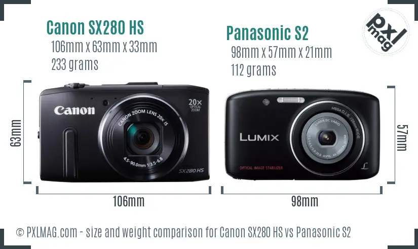 Canon SX280 HS vs Panasonic S2 size comparison Canon SX280 HS vs Panasonic S2 size comparison