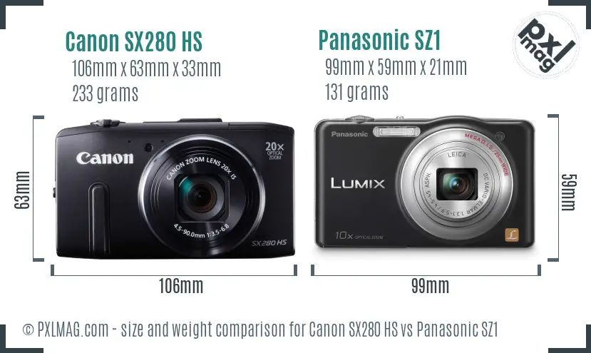 Canon SX280 HS vs Panasonic SZ1 size comparison