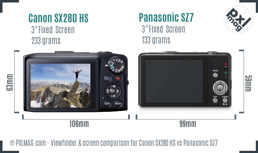 Canon SX280 HS vs Panasonic SZ7 Screen and Viewfinder comparison