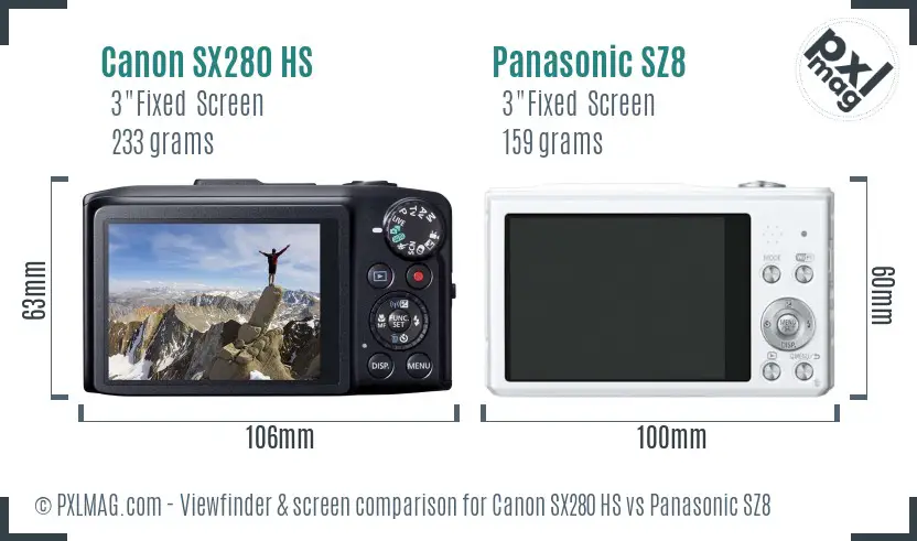 Canon SX280 HS vs Panasonic SZ8 Screen and Viewfinder comparison