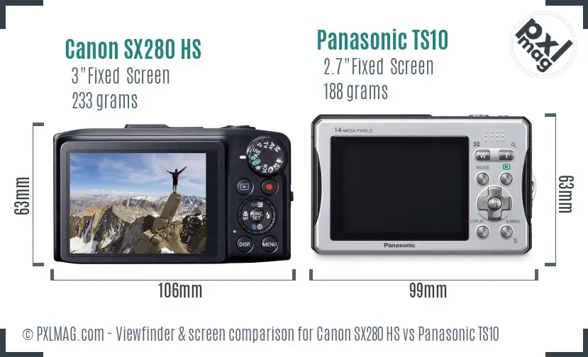 Canon SX280 HS vs Panasonic TS10 Screen and Viewfinder comparison