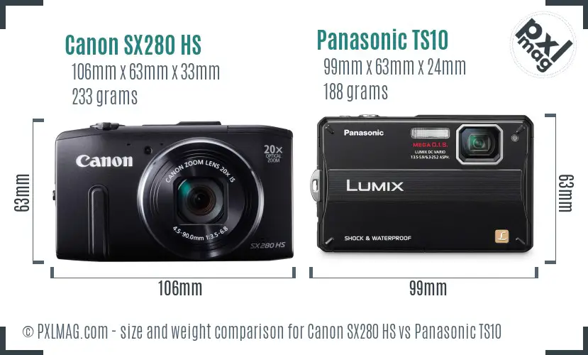 Canon SX280 HS vs Panasonic TS10 size comparison