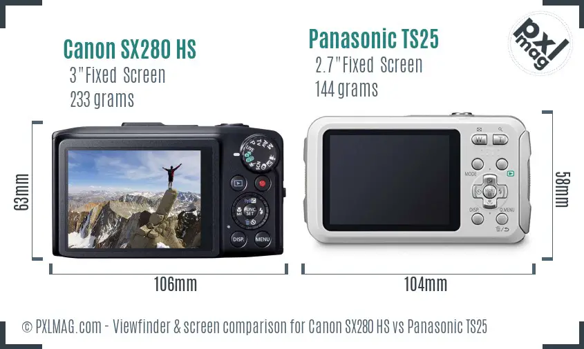 Canon SX280 HS vs Panasonic TS25 Screen and Viewfinder comparison