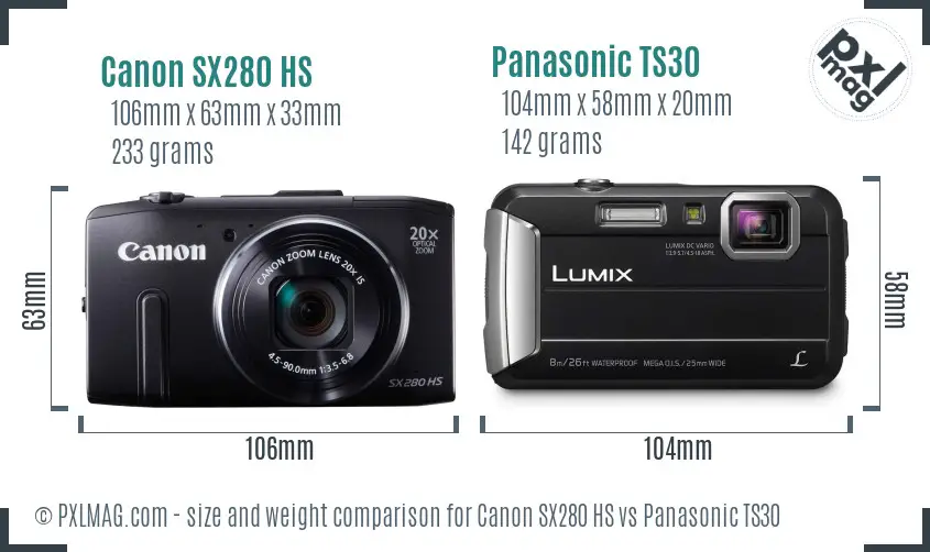 Canon SX280 HS vs Panasonic TS30 size comparison Canon SX280 HS vs Panasonic TS30 size comparison