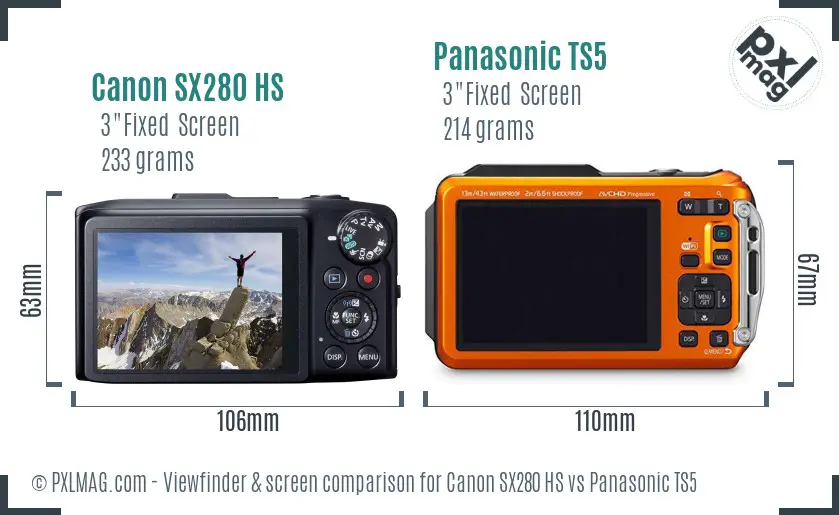 Canon SX280 HS vs Panasonic TS5 Screen and Viewfinder comparison