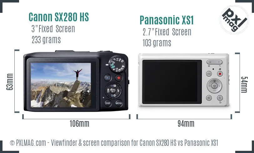 Canon SX280 HS vs Panasonic XS1 Screen and Viewfinder comparison