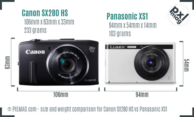Canon SX280 HS vs Panasonic XS1 size comparison