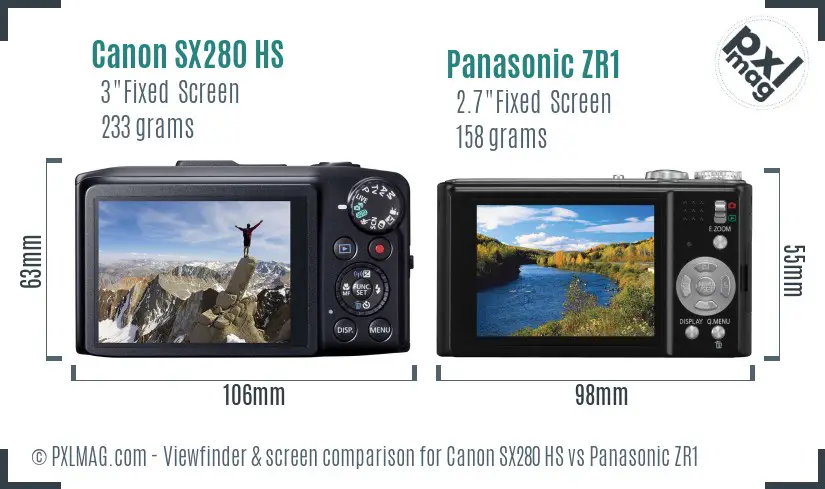 Canon SX280 HS vs Panasonic ZR1 Screen and Viewfinder comparison Canon SX280 HS vs Panasonic ZR1 Screen and Viewfinder comparison