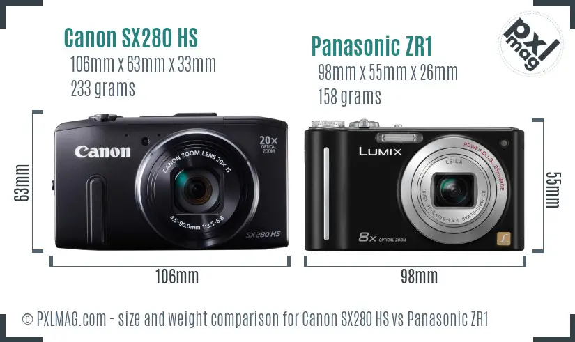 Canon SX280 HS vs Panasonic ZR1 size comparison Canon SX280 HS vs Panasonic ZR1 size comparison