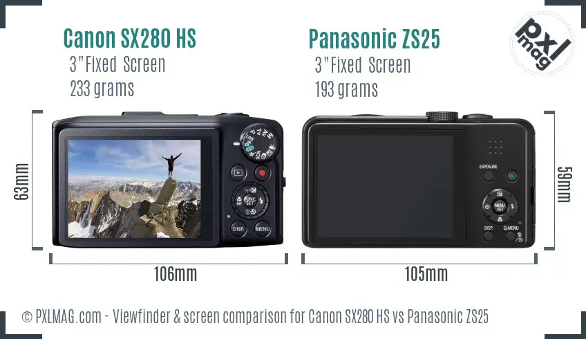 Canon SX280 HS vs Panasonic ZS25 Screen and Viewfinder comparison Canon SX280 HS vs Panasonic ZS25 Screen and Viewfinder comparison