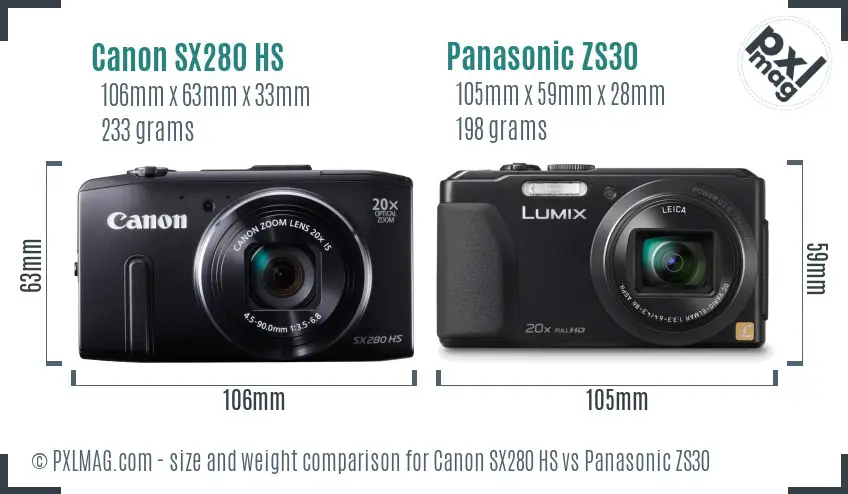 Canon SX280 HS vs Panasonic ZS30 size comparison Canon SX280 HS vs Panasonic ZS30 size comparison