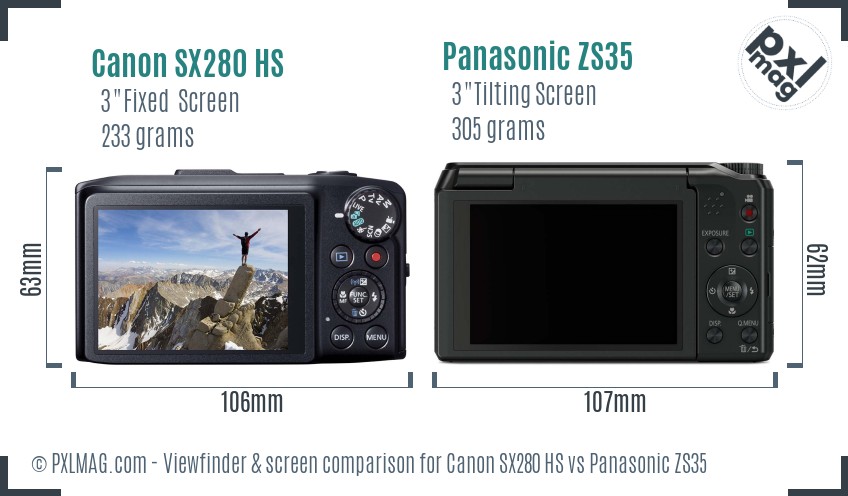 Canon SX280 HS vs Panasonic ZS35 Screen and Viewfinder comparison