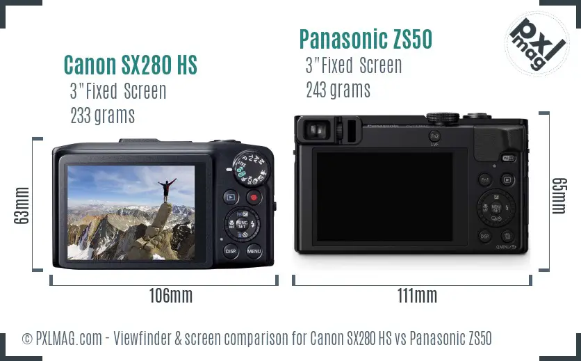Canon SX280 HS vs Panasonic ZS50 Screen and Viewfinder comparison Canon SX280 HS vs Panasonic ZS50 Screen and Viewfinder comparison