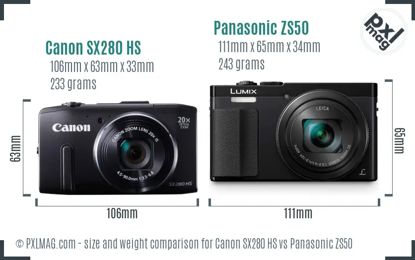Canon SX280 HS vs Panasonic ZS50 size comparison Canon SX280 HS vs Panasonic ZS50 size comparison