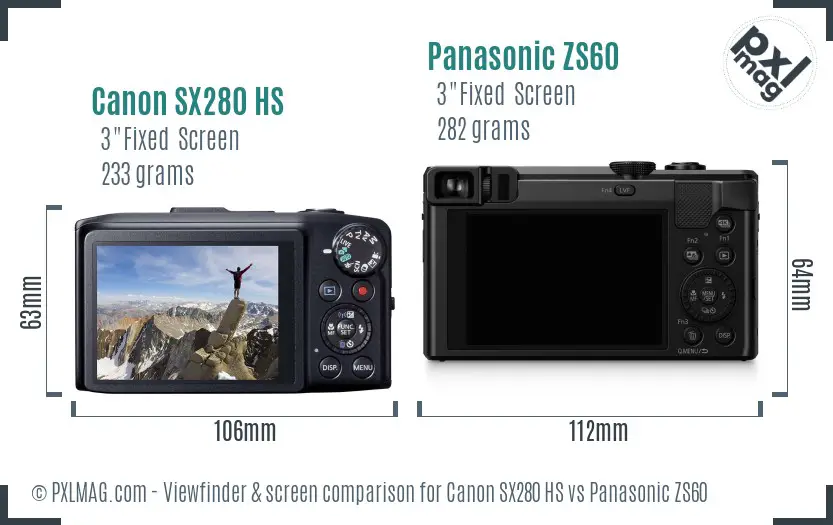 Canon SX280 HS vs Panasonic ZS60 Screen and Viewfinder comparison