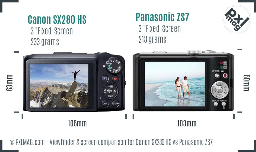 Canon SX280 HS vs Panasonic ZS7 Screen and Viewfinder comparison