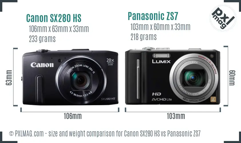 Canon SX280 HS vs Panasonic ZS7 size comparison