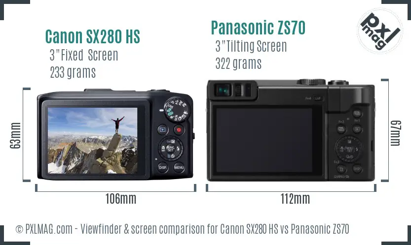 Canon SX280 HS vs Panasonic ZS70 Screen and Viewfinder comparison