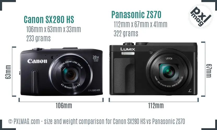 Canon SX280 HS vs Panasonic ZS70 size comparison