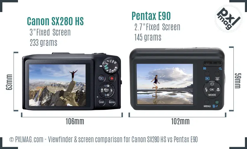 Canon SX280 HS vs Pentax E90 Screen and Viewfinder comparison Canon SX280 HS vs Pentax E90 Screen and Viewfinder comparison
