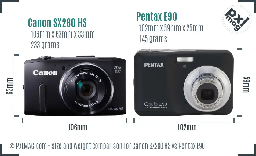 Canon SX280 HS vs Pentax E90 size comparison Canon SX280 HS vs Pentax E90 size comparison