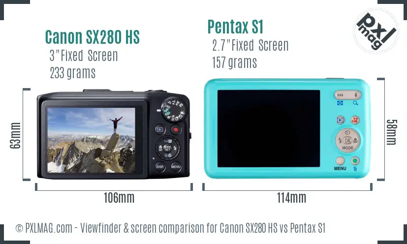 Canon SX280 HS vs Pentax S1 Screen and Viewfinder comparison Canon SX280 HS vs Pentax S1 Screen and Viewfinder comparison