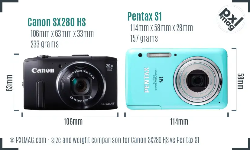 Canon SX280 HS vs Pentax S1 size comparison Canon SX280 HS vs Pentax S1 size comparison