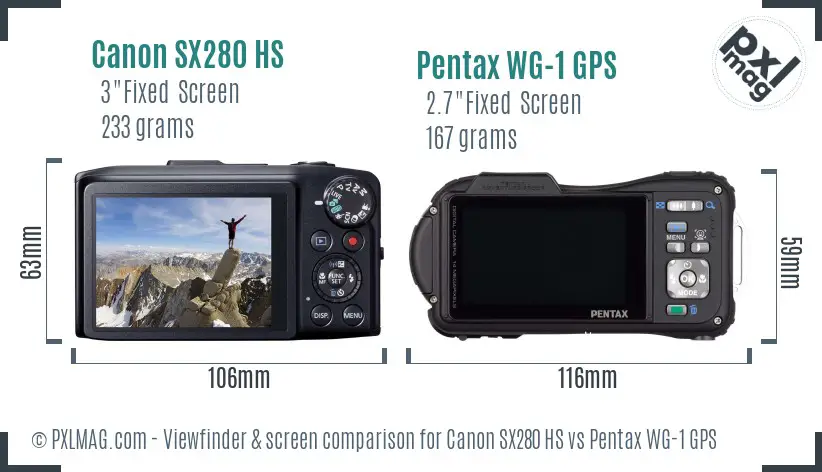 Canon SX280 HS vs Pentax WG-1 GPS Screen and Viewfinder comparison