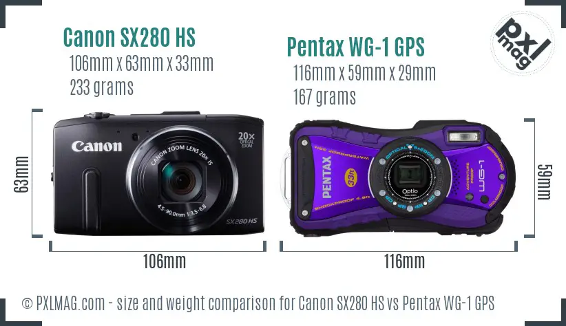 Canon SX280 HS vs Pentax WG-1 GPS size comparison