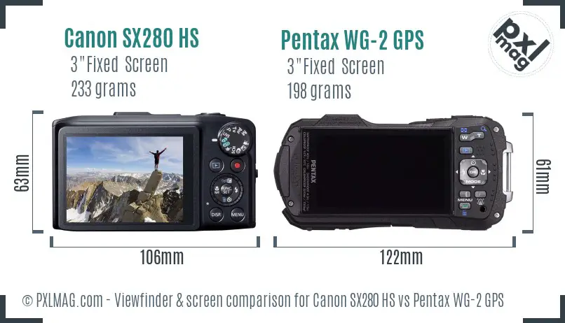 Canon SX280 HS vs Pentax WG-2 GPS Screen and Viewfinder comparison