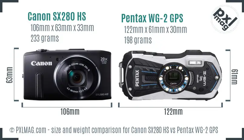 Canon SX280 HS vs Pentax WG-2 GPS size comparison