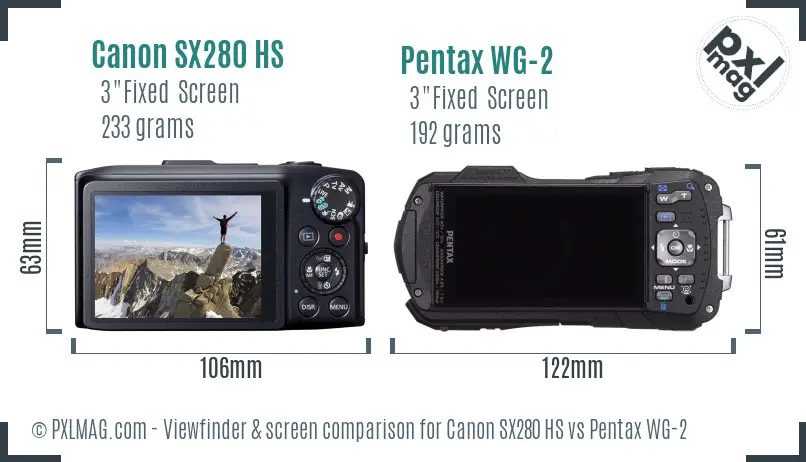 Canon SX280 HS vs Pentax WG-2 Screen and Viewfinder comparison Canon SX280 HS vs Pentax WG-2 Screen and Viewfinder comparison
