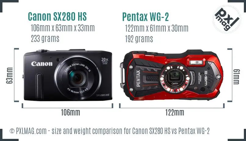 Canon SX280 HS vs Pentax WG-2 size comparison Canon SX280 HS vs Pentax WG-2 size comparison