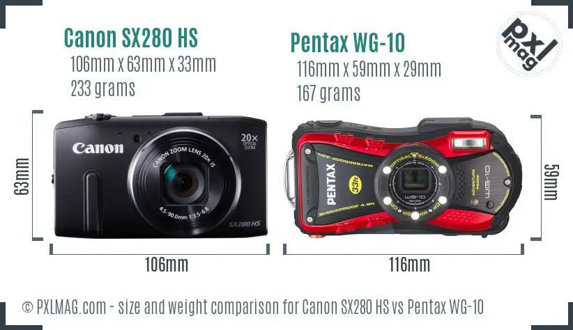 Canon SX280 HS vs Pentax WG-10 size comparison Canon SX280 HS vs Pentax WG-10 size comparison