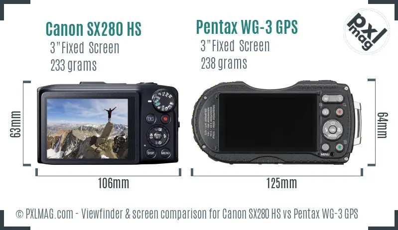 Canon SX280 HS vs Pentax WG-3 GPS Screen and Viewfinder comparison