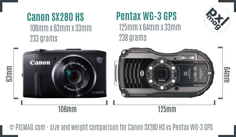 Canon SX280 HS vs Pentax WG-3 GPS size comparison