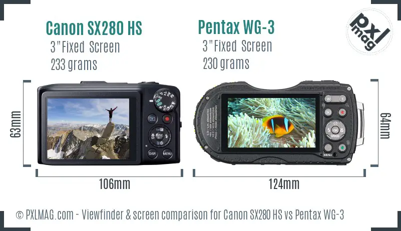 Canon SX280 HS vs Pentax WG-3 Screen and Viewfinder comparison