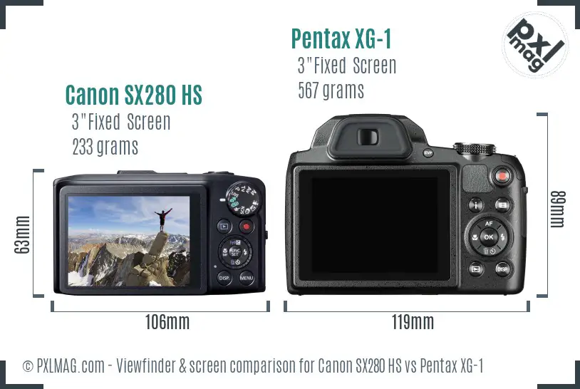 Canon SX280 HS vs Pentax XG-1 Screen and Viewfinder comparison