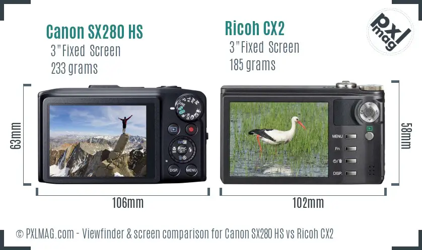 Canon SX280 HS vs Ricoh CX2 Screen and Viewfinder comparison Canon SX280 HS vs Ricoh CX2 Screen and Viewfinder comparison